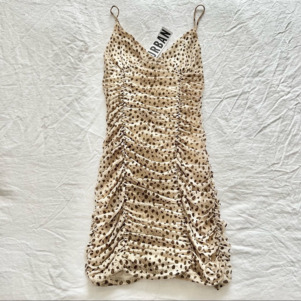 URBAN OUTFITTERS Animal leopard Print Ruched Mesh Mini Dress